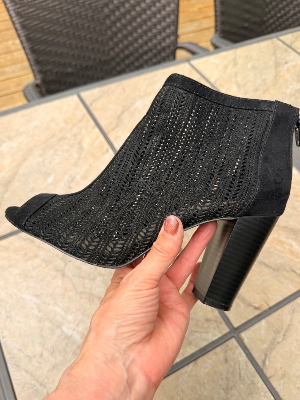 Aldo Black Cut Out Suede Peep Toe Ankle Booties Size 8